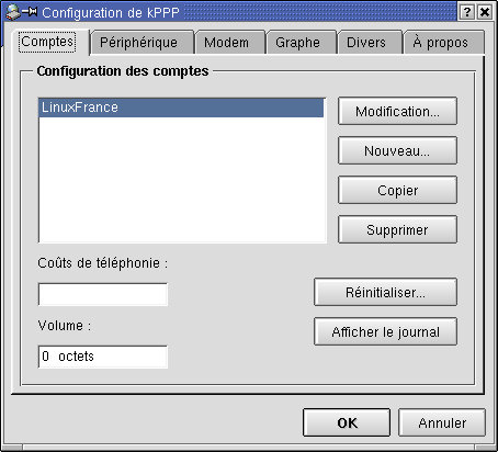 Onglet Comptes